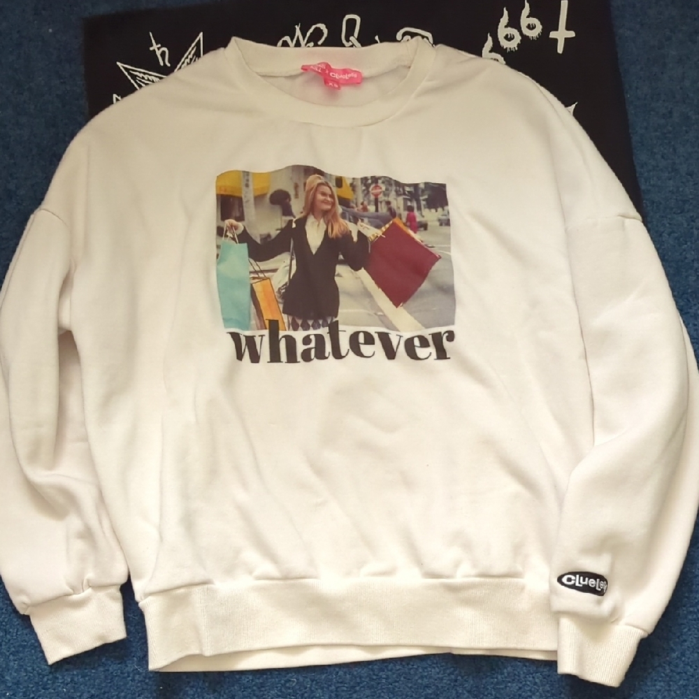 White Graphic Sweatshirt with 'Whatever' Print